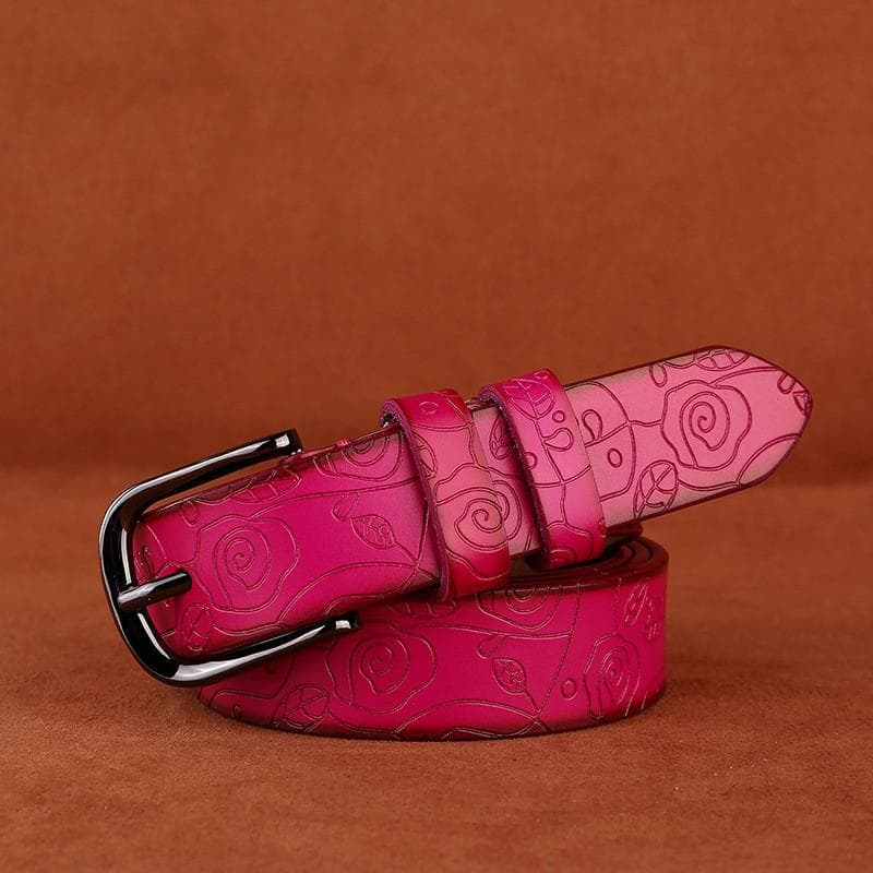 Slim Genuine Leather Belt For Women With Alloy Pin Closure And Versatile Style 120cm rose red