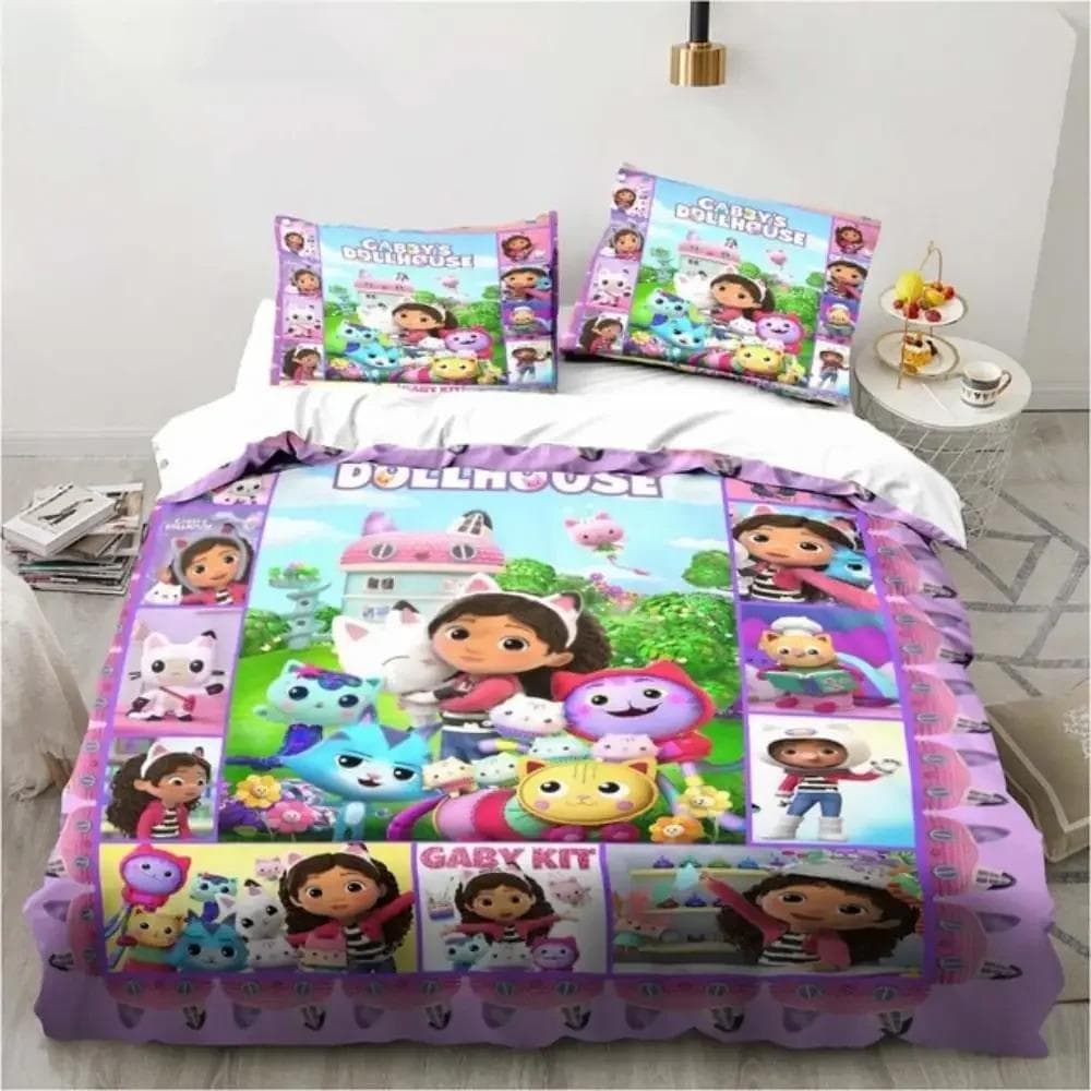 Gabby's Dollhouse Bedding Set Cartoon Pillowcases Quilt Cover For Girl Kids Gift Sing Twin Full Queen Cute Kawaii 3D Duvet Cover AU Double 180x210cm