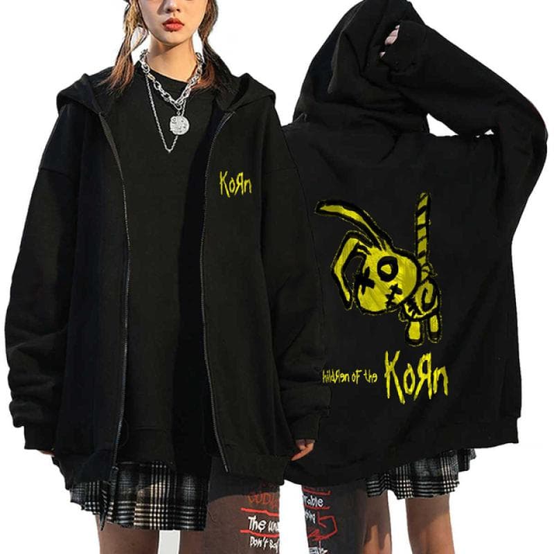 Korn Rock Band Print Zipper Hoodies Metal Music Men's Zip Up Jackets Hip Hop Streetwear Sweatshirts Unisex Y2K Cardigan Coats M