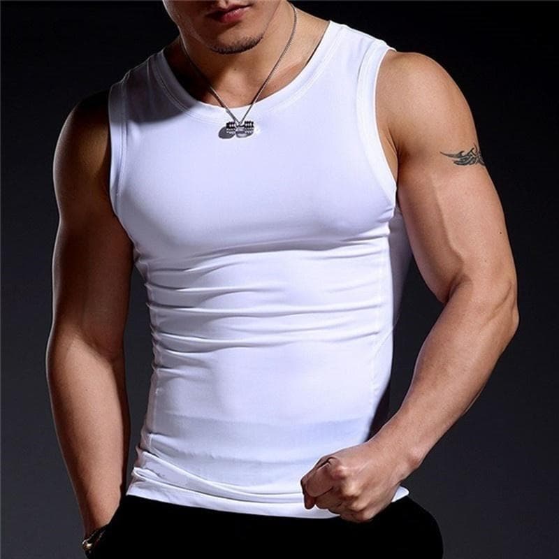 Men's Sport Fitness Vest Casual Sleeveless Elastic Tank Top Fitness Tops XXXL white