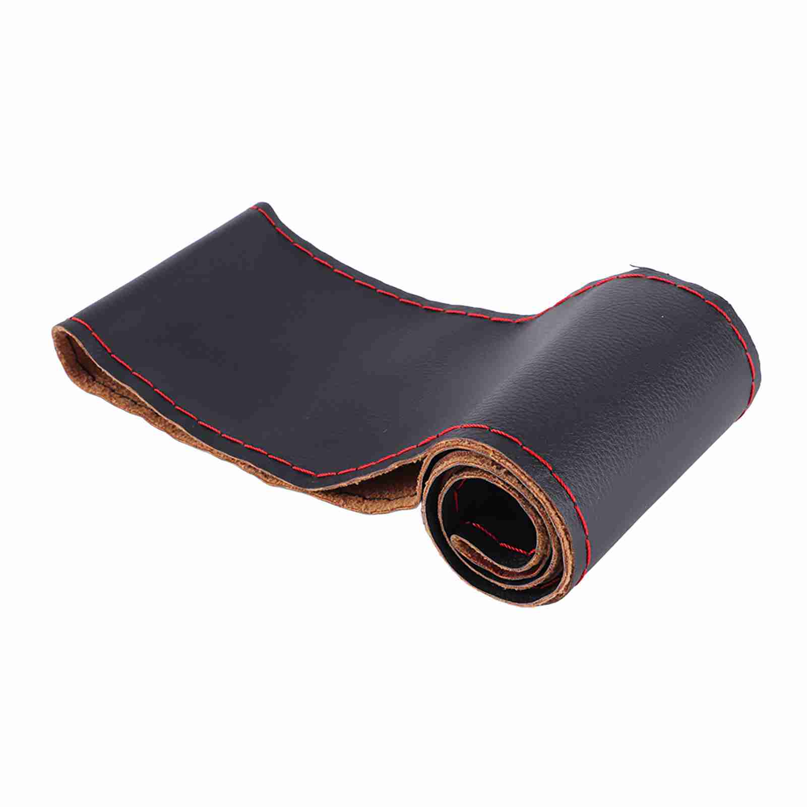 Steering Wheel Cover Elephant Skin Grain Leather DIY Sewing with Needles Thread Car Interior black/red