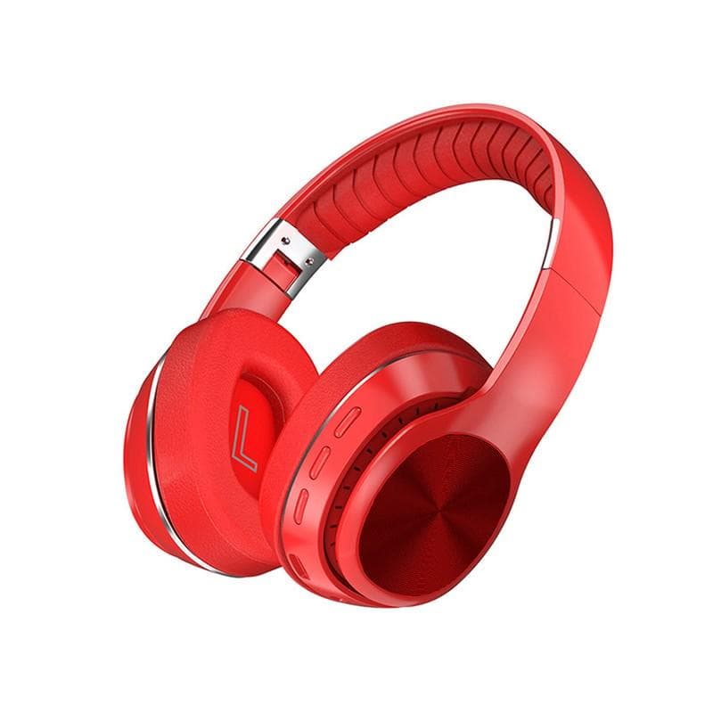 Wireless Headphones 8D Hifi Over Ear Stereo Headset Soft Leather Earmuffs Built-In Mic For PC/Cell Phones/TV red