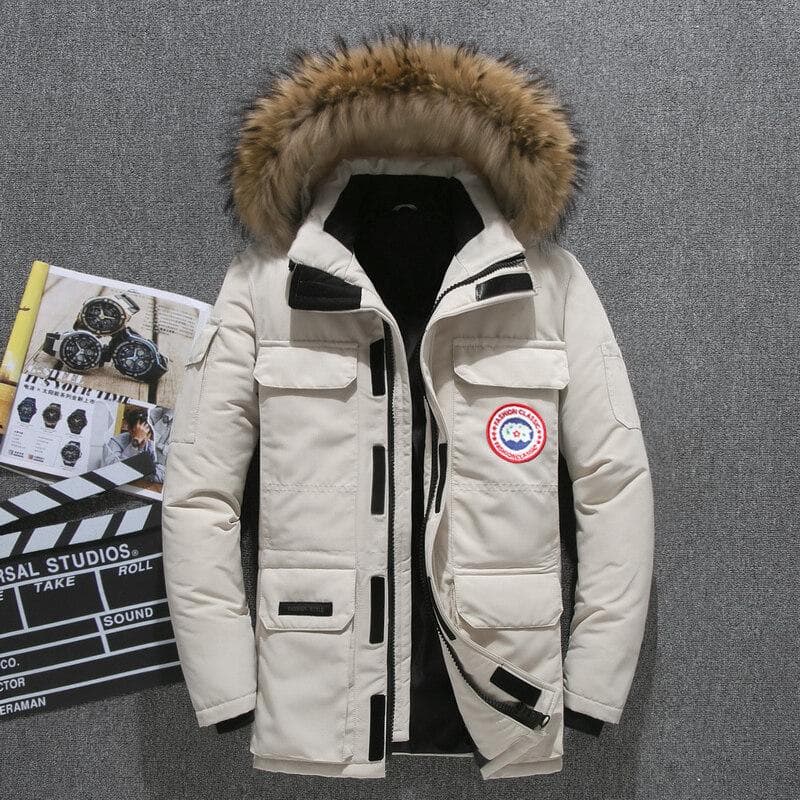 Winter Warm Thickened Cotton Men's Snow Coat Hooded Jacket M white