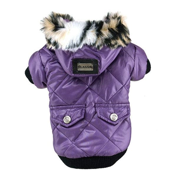 Cute Warm Pets Clothing Pockets Trimmed Dog Puppy Hooded Coats L purple