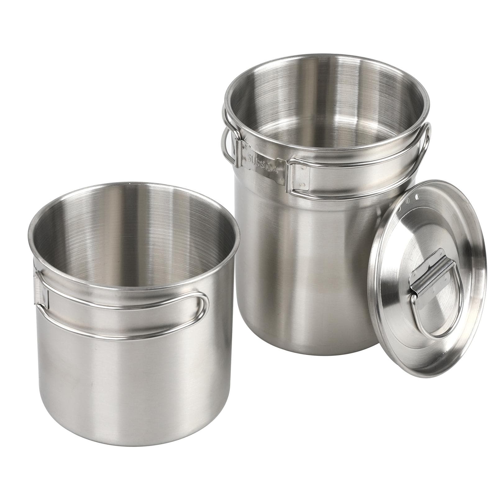 Stainless Steel Cookware Set Camping Cup Outdoor Portable Cooking Pot 2-3 People Camping Cookware silver