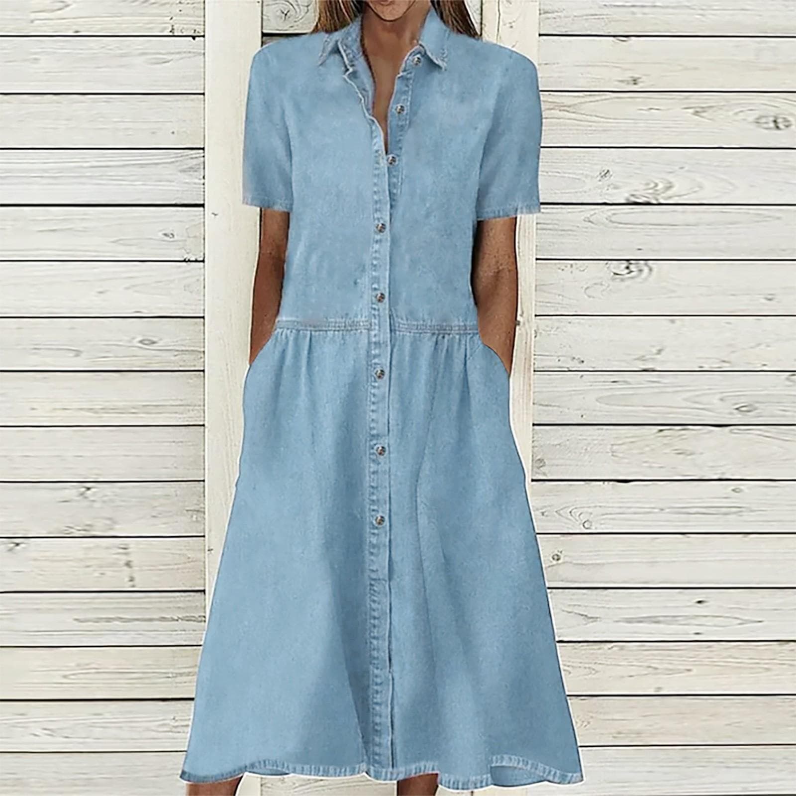 Women's Summer Sleeveless V-neck Casual Temperament Denim Dress XL blue