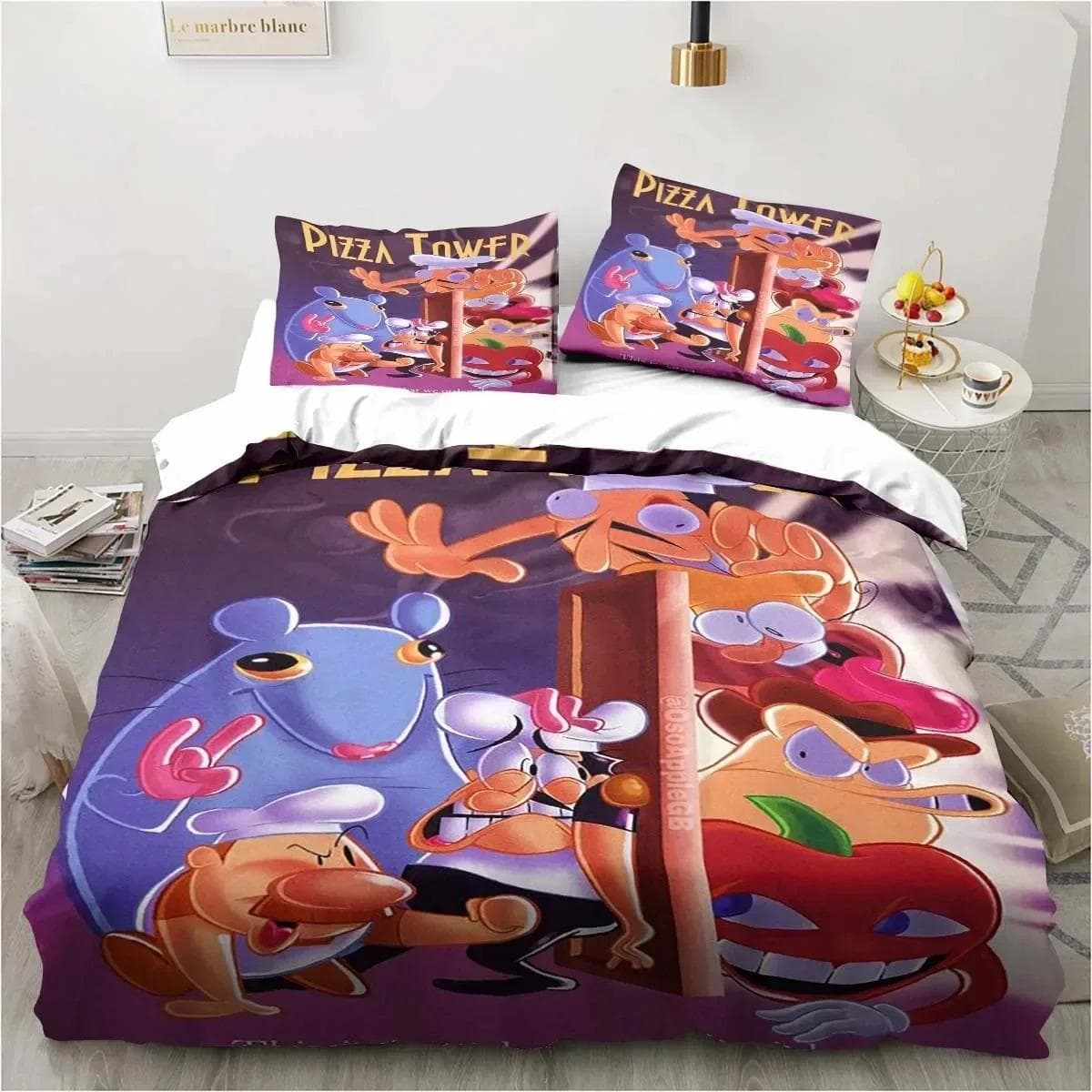 Pizza Tower Classic Pixel Style Game Bedding Set Duvet Cover Bed Set Quilt Cover Pillowcase Comforter king Queen Size Boys Adult EU SuperKing 260x220