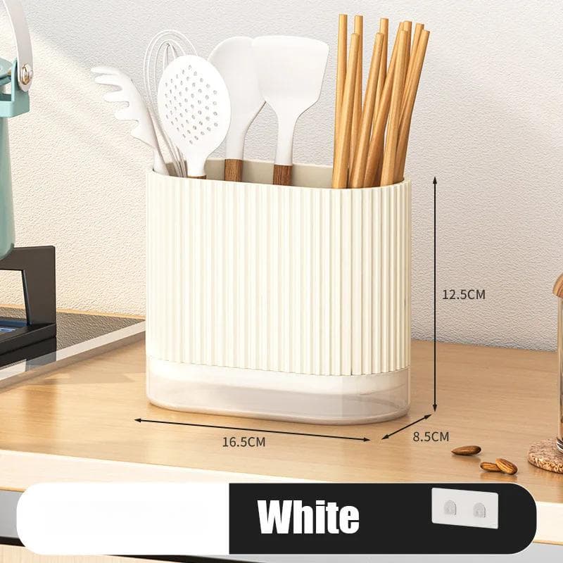 Household Kitchen Chopstick Holder Spoon Storage Box Drain Rack Wall Mounted Non Perforated Countertop Tableware Chopstick Cage white