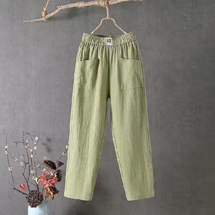 Summer Women's Pants Cotton Linen Casual Pants Loose Straight Pants Nine-point Haren Pants XXL green