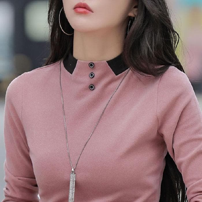 Slim Warm Long-sleeved T-shirt Mother's Base Shirt for Women In Autumn and Winter 3XL pink