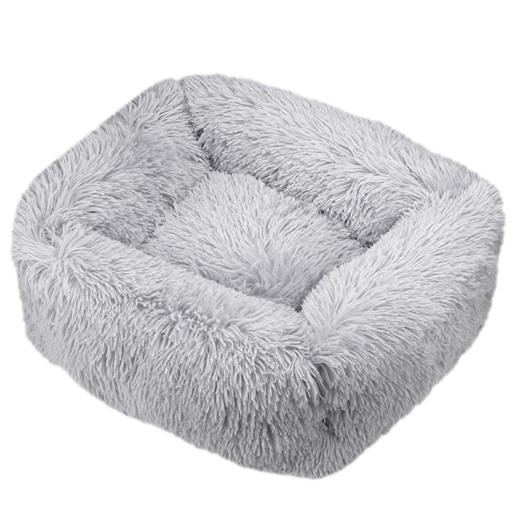Furry Plush Pet Bed Quilted Blanket Sleeping Bag Cuddle Cushion Bed Comfy Pet Nest for Small Medium S light gray