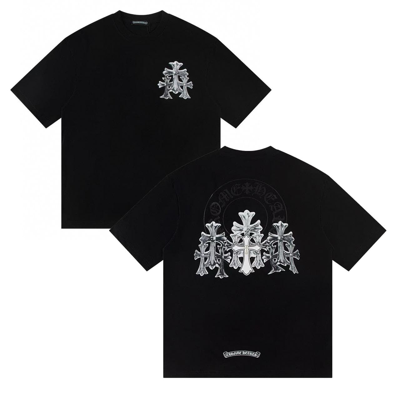 W365 CHROME HEARTS 2026 Summer New High Quality Cotton Round Neck Loose Large Size Men's and Women's T-shirt Couple T-shirt M black