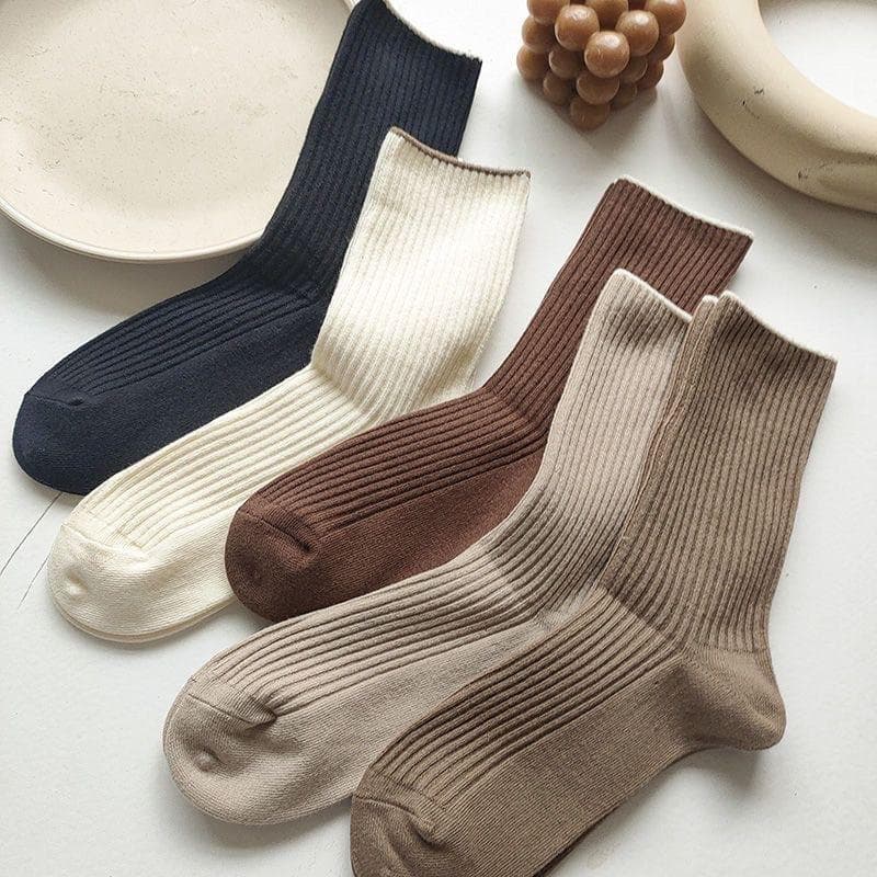 10 Pairs Of New Japanese Socks Set Solid Color Women's Casual Cotton Socks Autumn Simple Women's Medium Length Socks 10 pairs