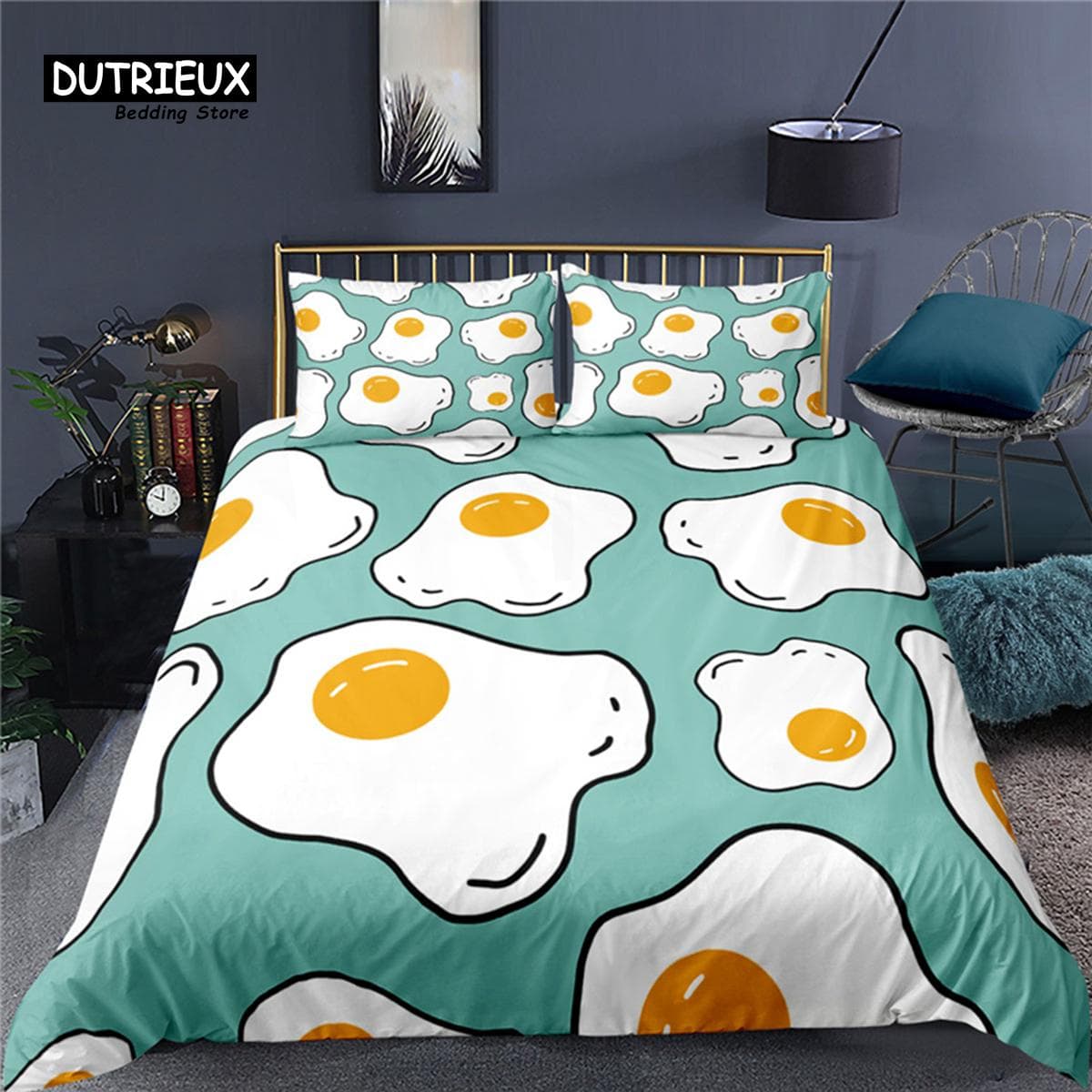 Luxury 3D Fried Egg Print Home Living Comfortable Duvet Cover Pillowcase Kid Bedding Set Queen and King EU/US/AU/UK Size EU single(135x200cm)