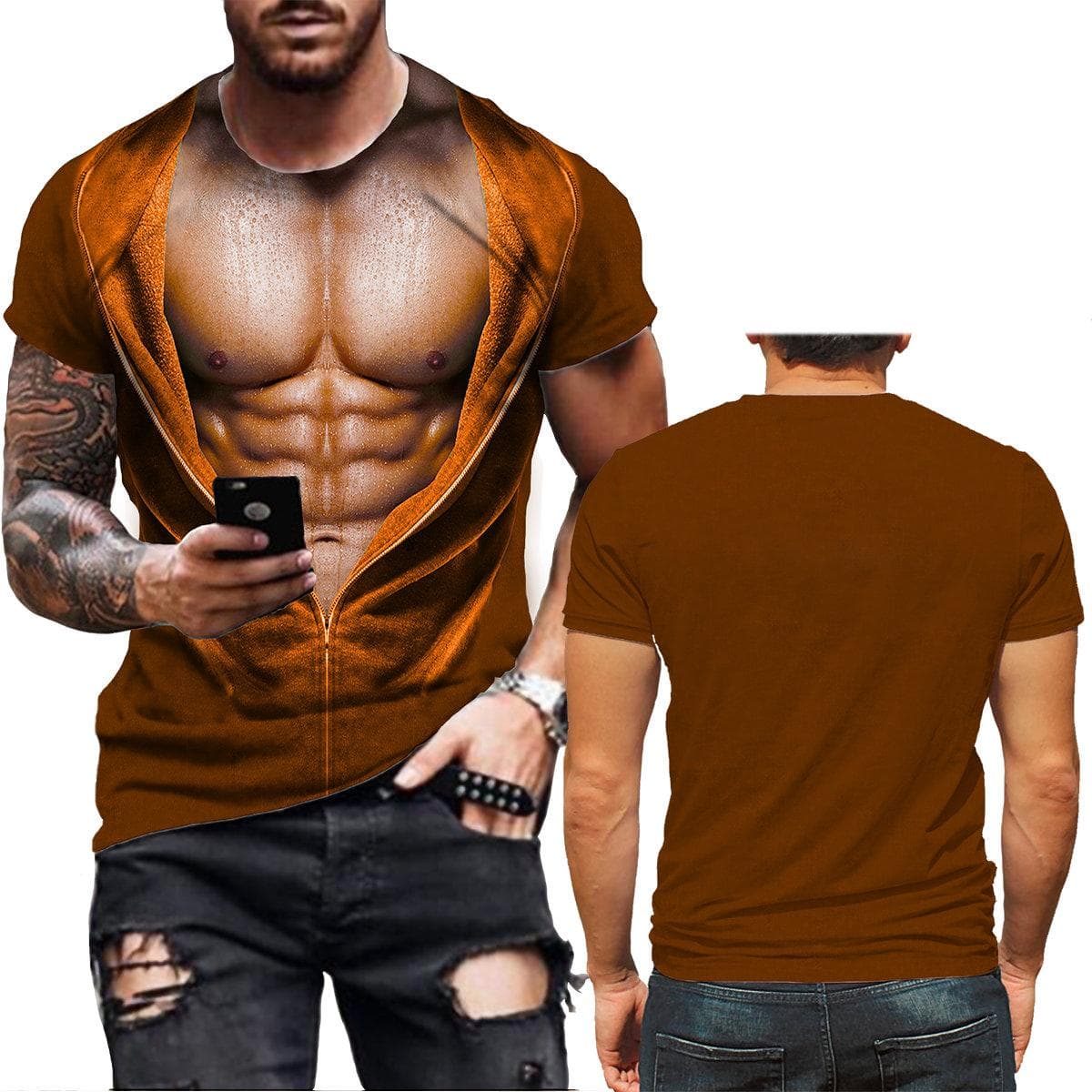 Summer New 3D Print T Shirt for Men Funny Muscle T-shirt Harajuku Fake SweatShirts Casual Loose Clothes Vintage Short Sleeve Tee 5XL