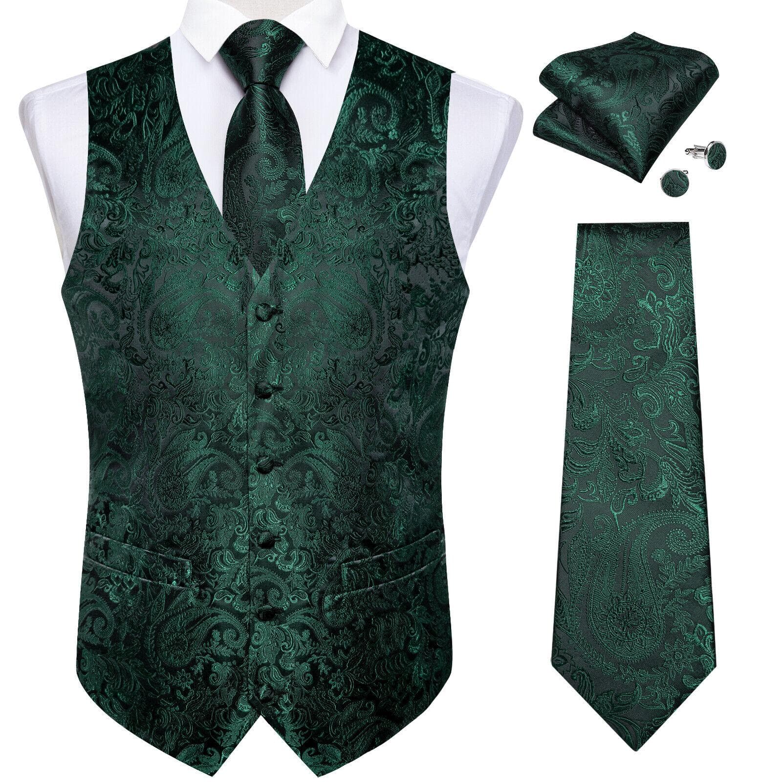 Dibangu Mens Yellow Paisley Vest Suit Waistcoat Hanky Cufflinks Tie Set Wedding S