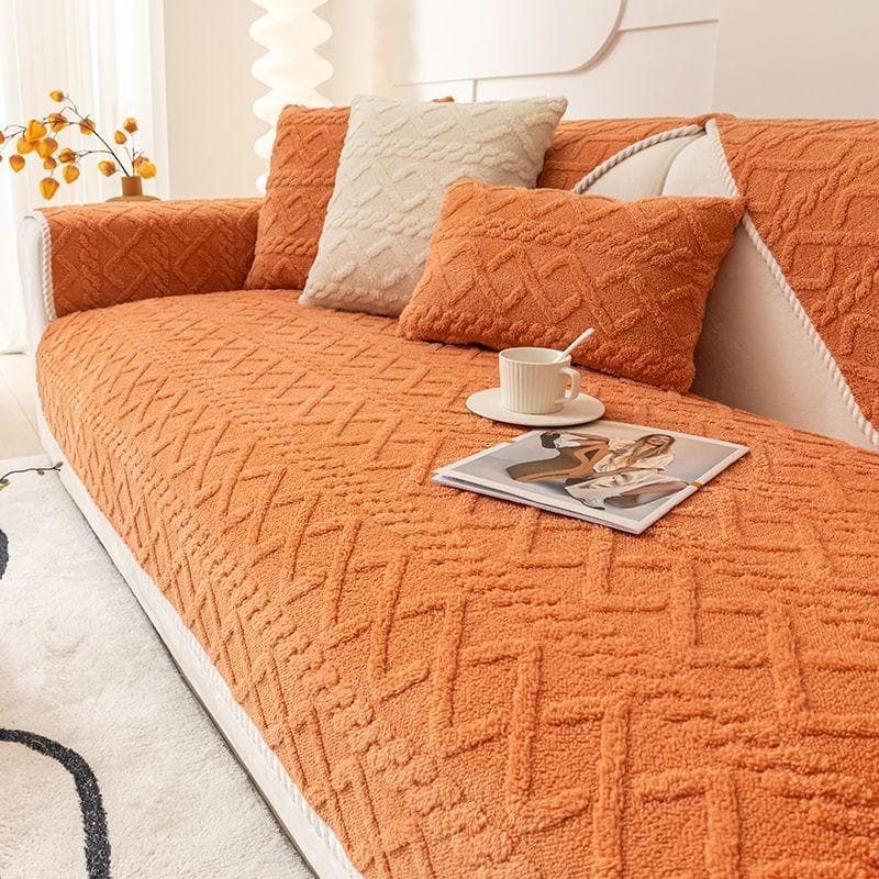 Solid Color Plush Sofa Cushion Winter Thickened Non-Slip Seat Cushions Winter Minimalist Sofa Cover All-Inclusive Cover Cloth 70*90cm