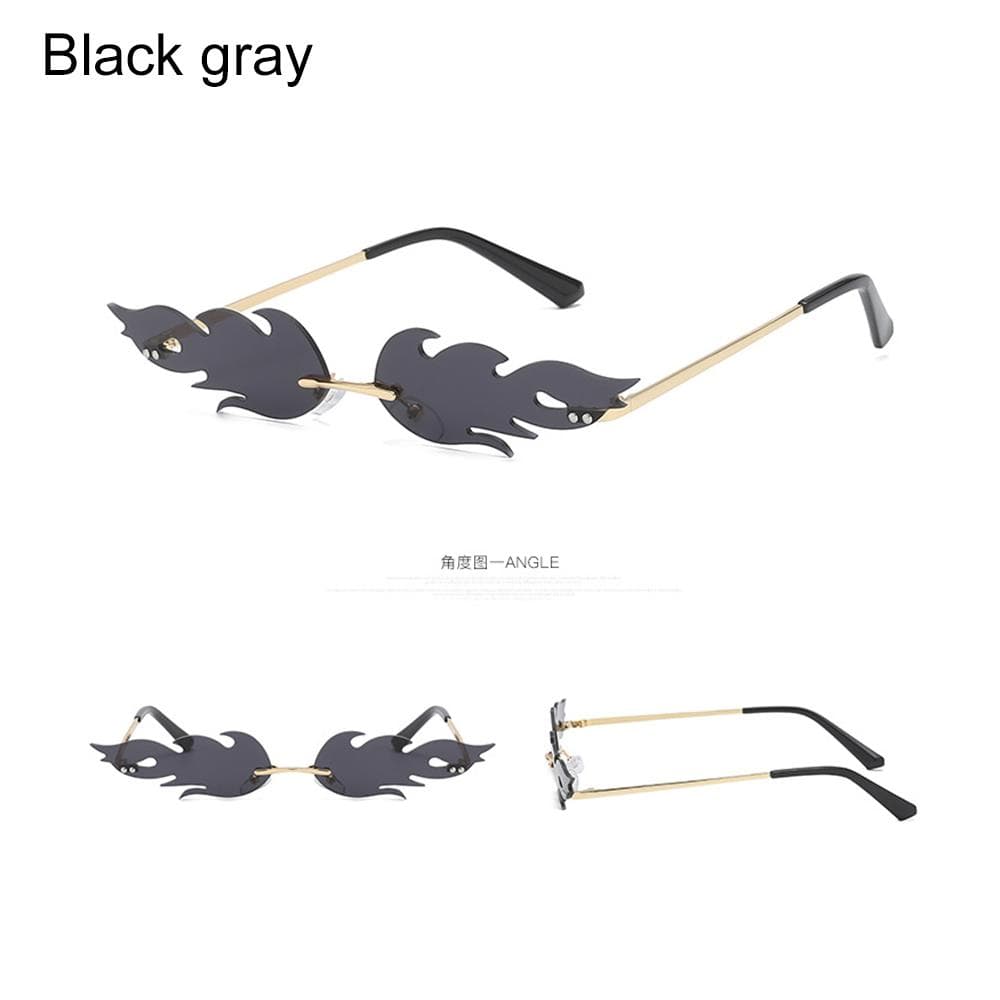 Fashion Fire Flame Sunglasses Women Men Rimless Wave Sun Glasses UV 4 Eyewear Luxury Trending Narrow Sunglasses Streetwear