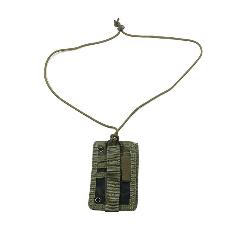 Tactical ID Card Holder Hook Loop Patch Tour Guide Badge Holders Outdoor Travel Pouch Pen Purse and Nylon Lanyard army green