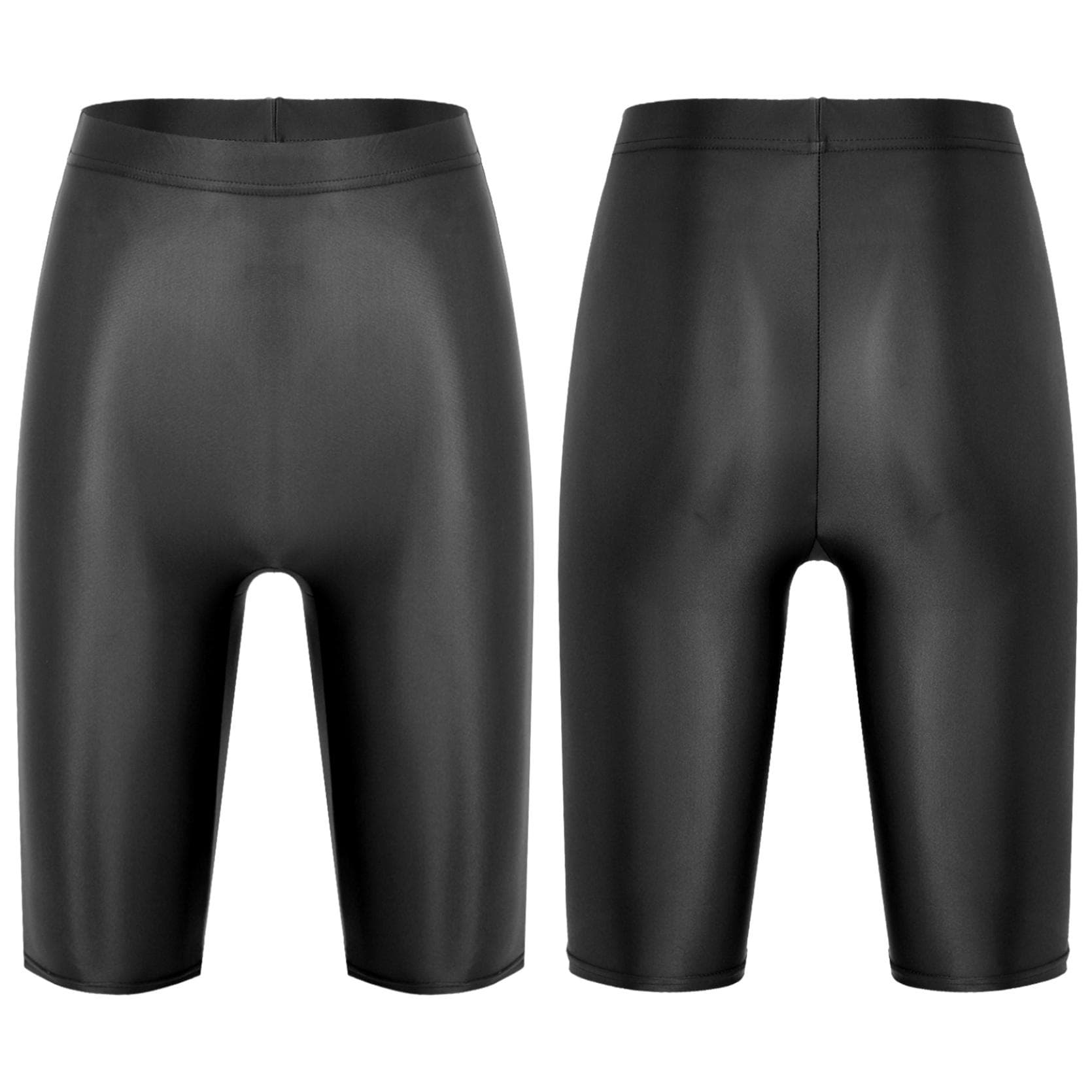 Womens Glossy High Waist Shorts Elastic Waistband Short Leggings Swimwear Workout Sports Bottoms black