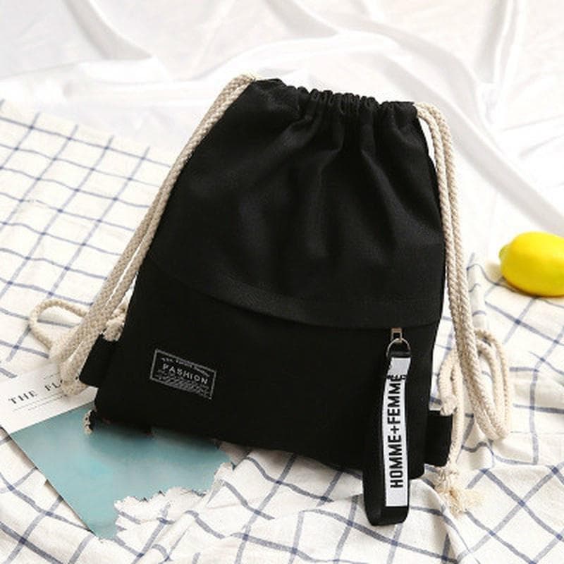 1Pcs Drawstring Style Backpack Canvas Bag 5 Color Minimalist Versatile Fabric Bundle Pocket Women's Bag Leisure Bags One Size black