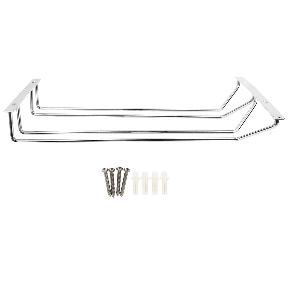 35cm Double Row Stainless Steel Wine Glass Rack Holder Hanging Shelf for Bar Home Kitchen
