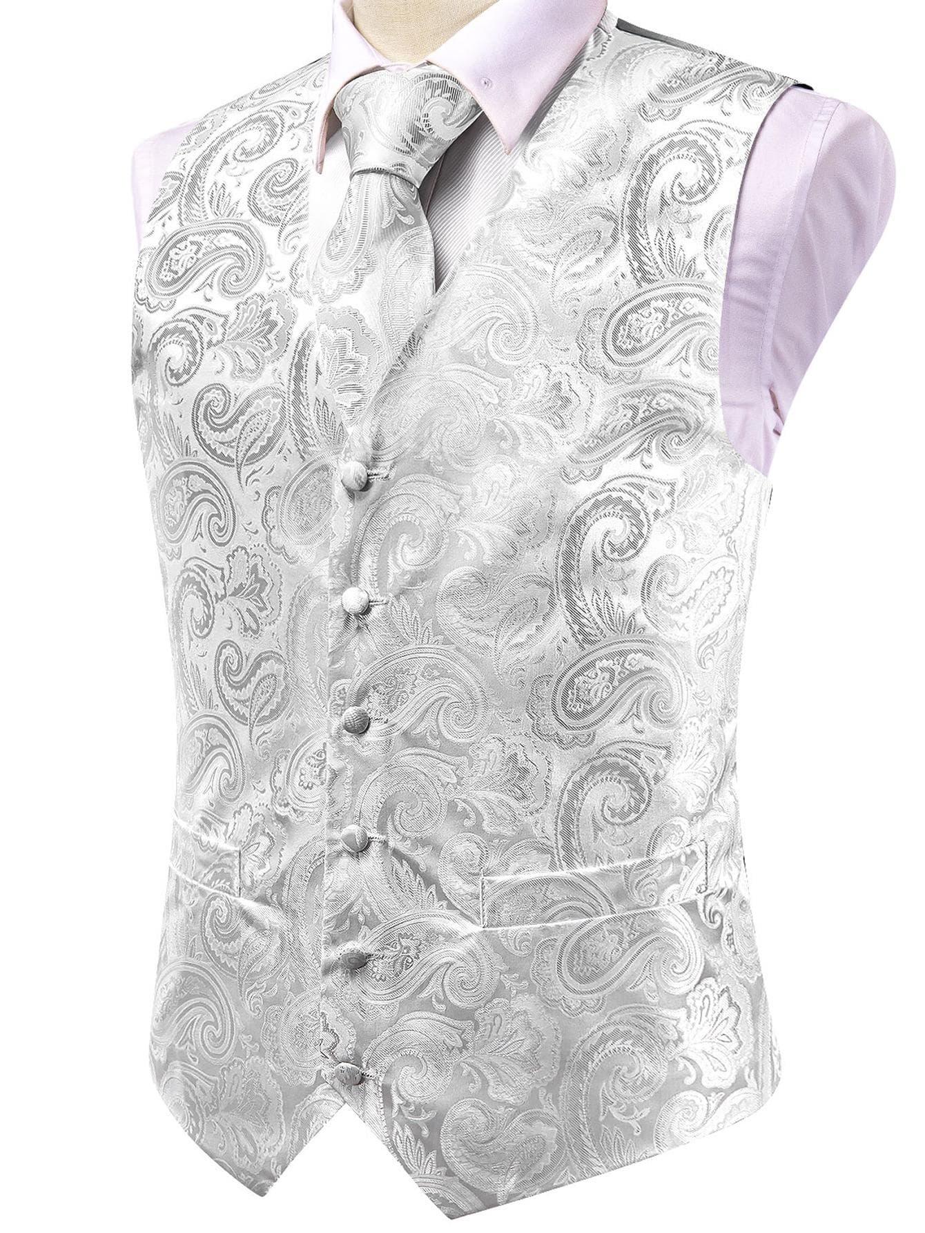 50 Colors Mens Vest Sleeveless V-Neck Pockets Waistcoat Tie Set Wedding Casual 2XL