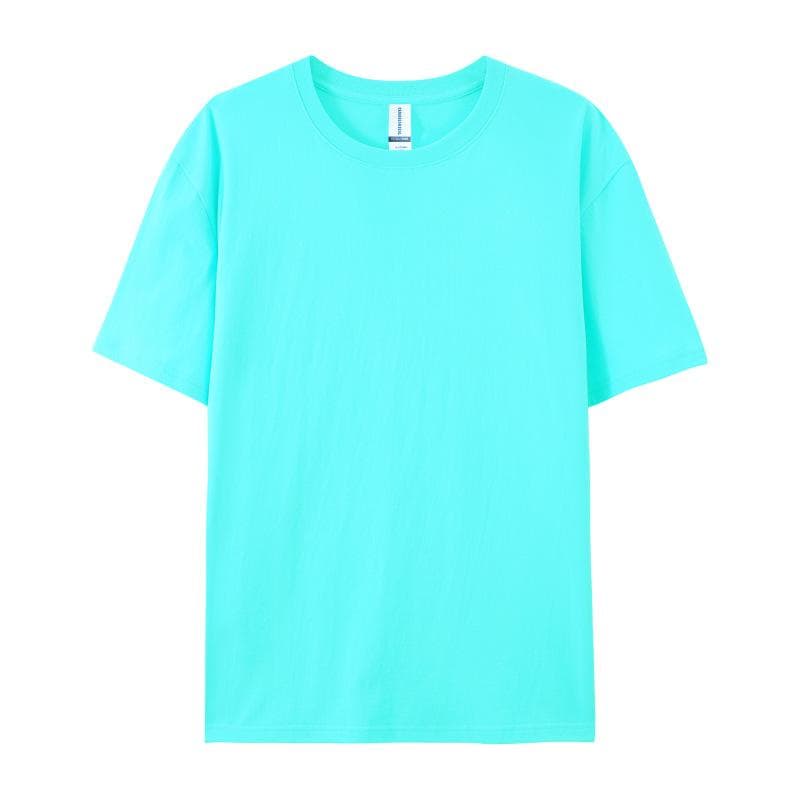 Cotton Short-sleeved T-shirt Men's Fashion Trend Black and White Clothing T-shirt Summer Men's and Women's Shirts with Pure Color Simple Match M aqua