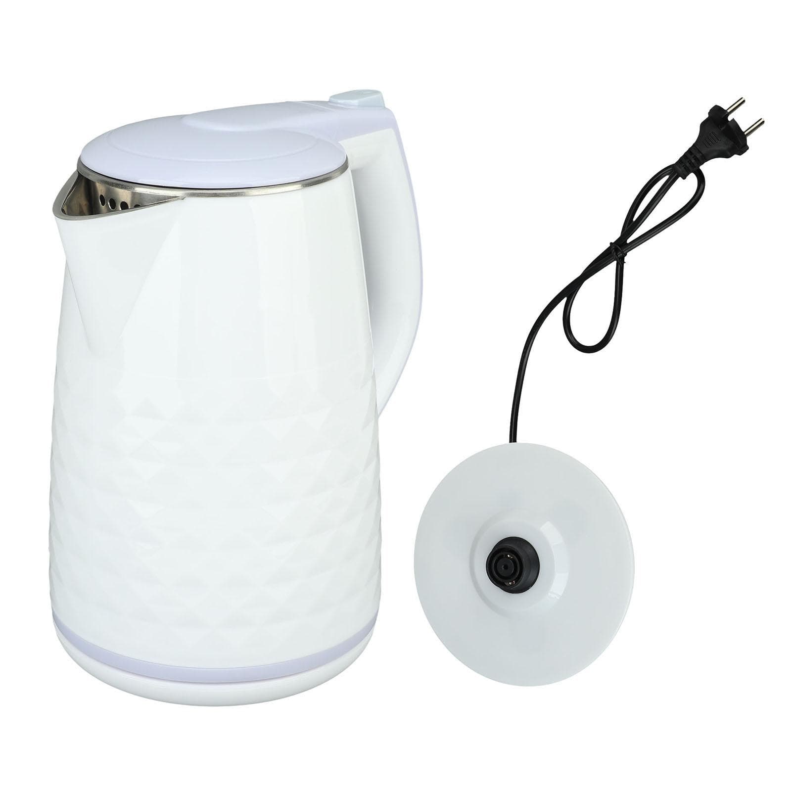 Electric Tea Kettle 2000W Double Stainless Steel 2L Water Boiler Heater with Auto Shutoff and Boil L(for 6.5-9kg) white