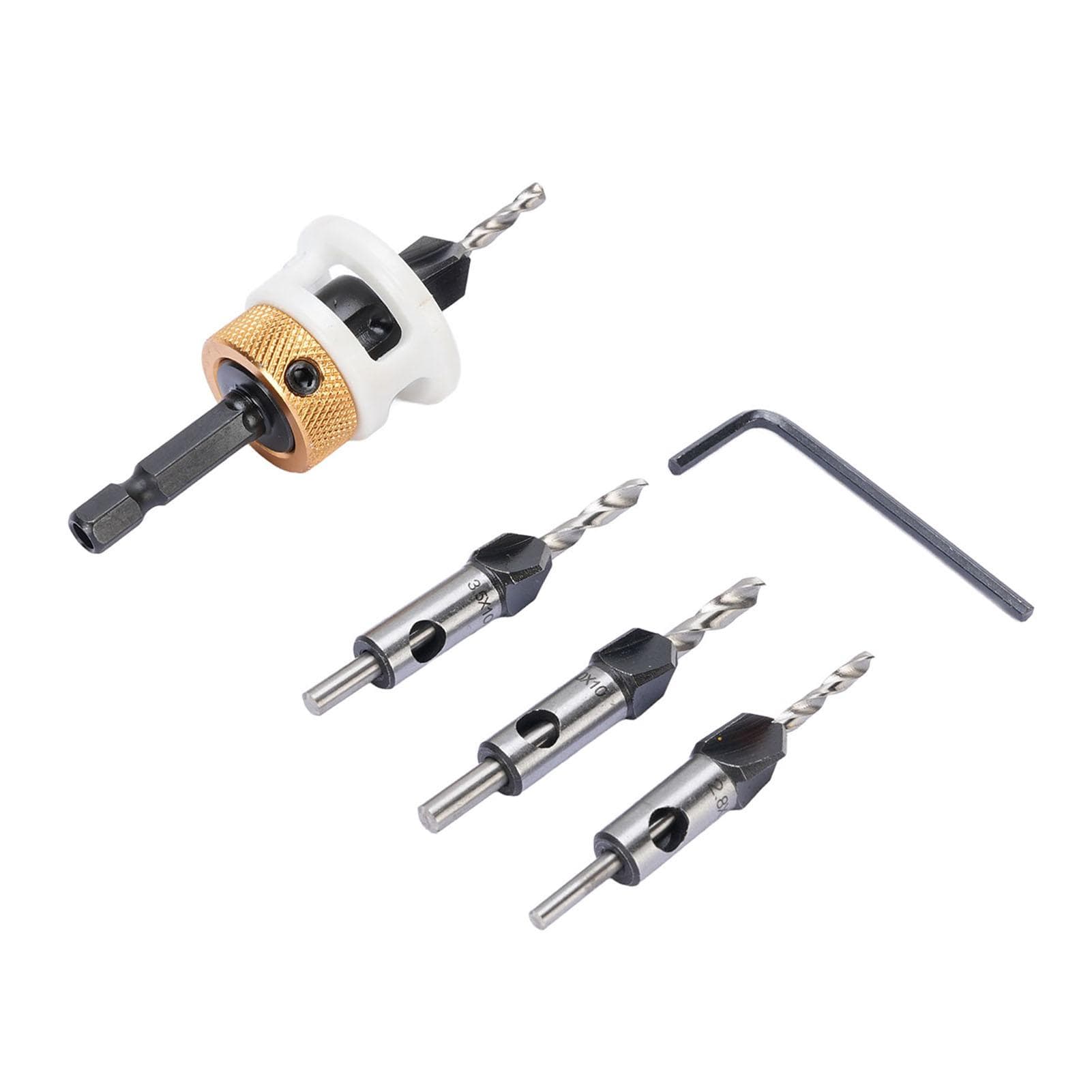4Pcs Woodworking Countersink Drill Bit Set 4 Spiral Flutes 6.25mm Shank Depth Adjustable Step Drill