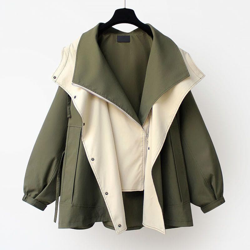 Trench Coat for Women Spring Autumn Product Hooded Mid Length Women's Short Windbreaker Coat Casual Loose Jacket Streetwear XXXL green
