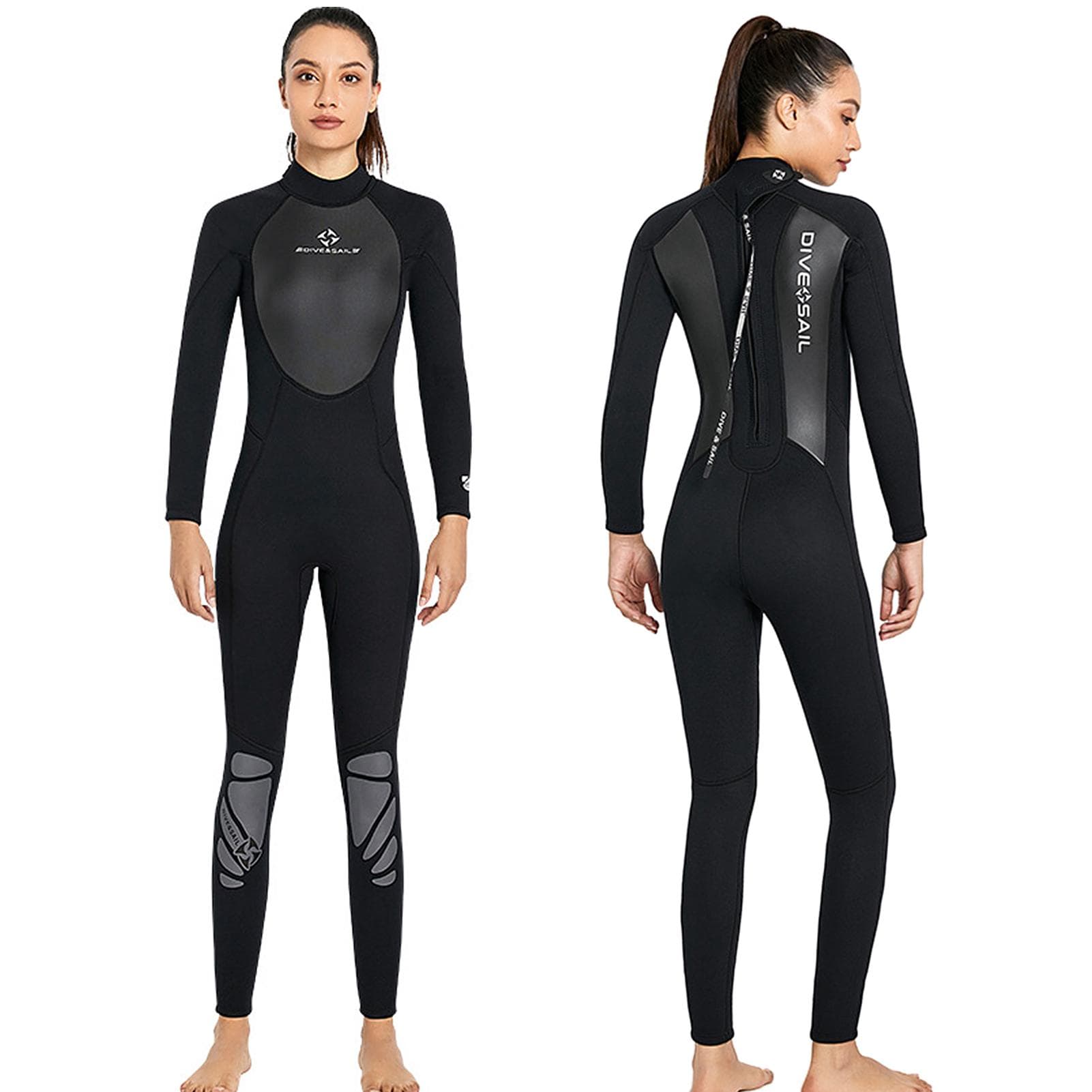 3mm Women Neoprene Wetsuit Full Body Diving Suit for Snorkeling Scuba Surfing L black
