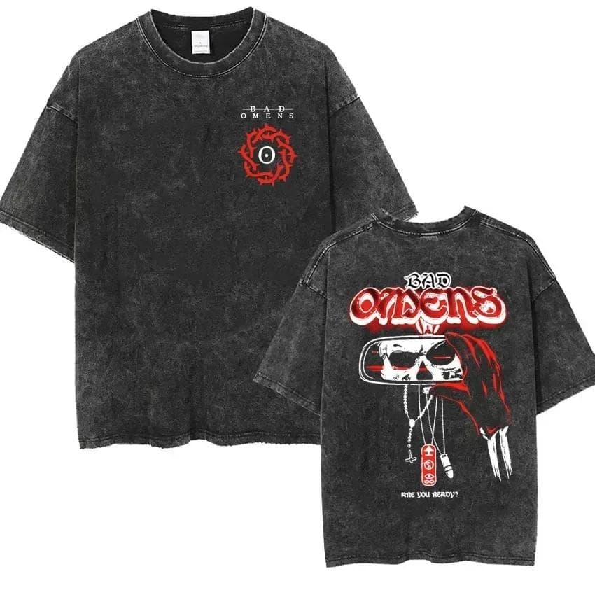 Streetwear Bad Omens Band Music Tour Washed T Shirt Retro 90s Men Women Clothing T-shirt Casual Oversized Tees M