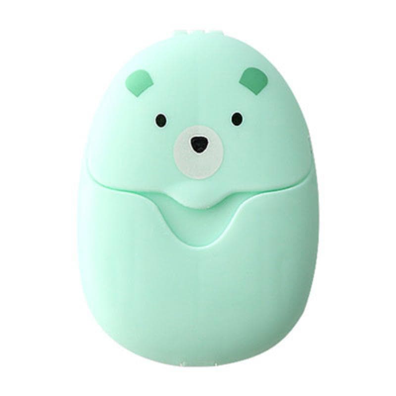 50Pcs Portable Disposable Cleaning Soap Paper New Cartoon Travel Paper Soap Cute Paper Soap Disposable Bear Soap green