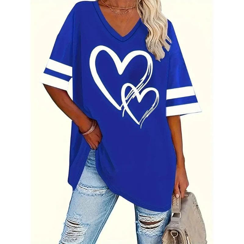 Plus Size Heart Print T-Shirt Casual Crew Neck Short Sleeve T-Shirt Women's Plus Size Clothing 8XL
