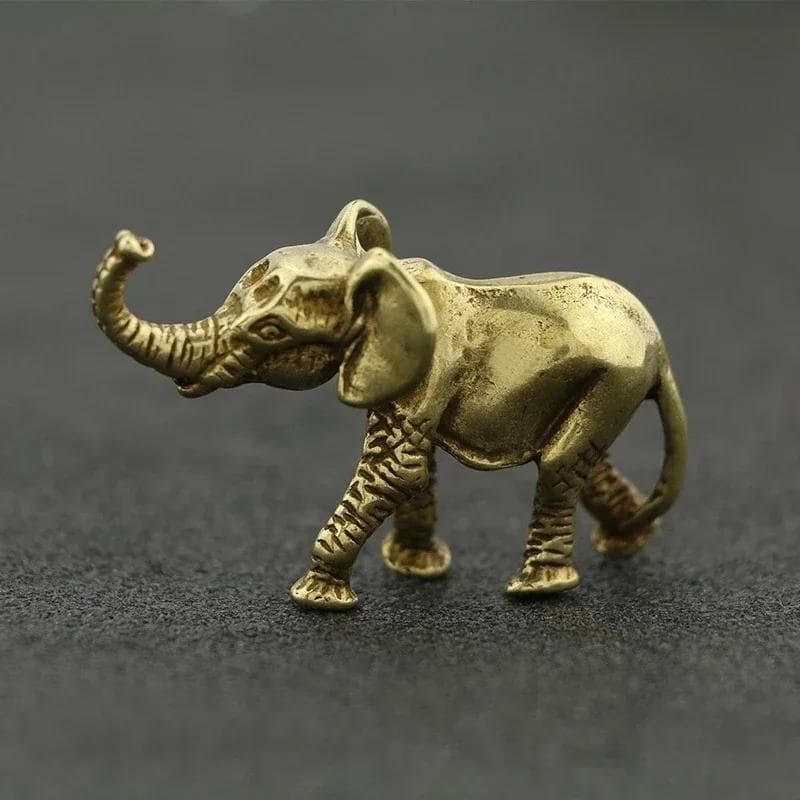 Bronze Miniature Elephant Statue Home Office Tea Carving Handle Pet Desktop Animal Ornament