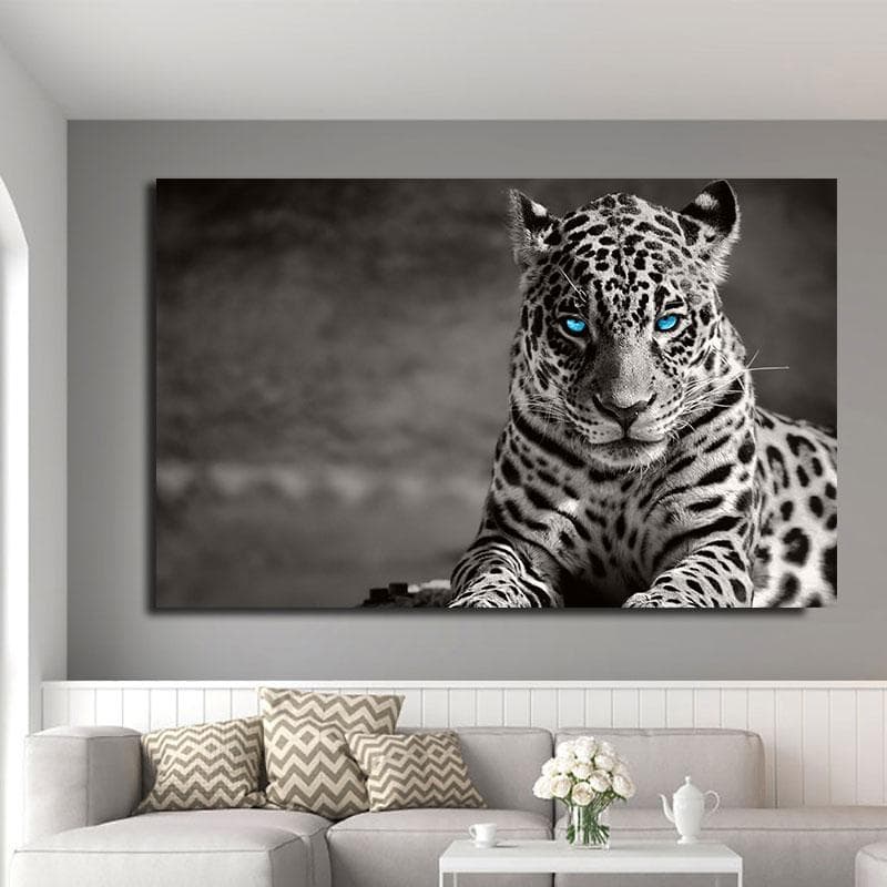 Leopard Pictures Green Eyes Black and White Animal Canvas Painting Posters and Prints for Living Room Home WildLife Wall Art 60cm×120cm NoFrame
