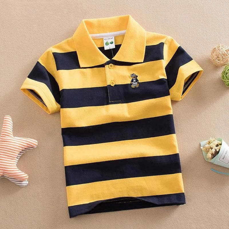 Boys Short-sleeved T-shirt Summer Children's T-shirt Colorful Striped Children's Lapel Top T-shirt 165cm