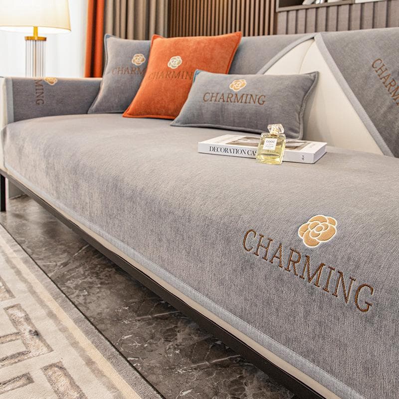 Chenille Solid Color Couch Cover for Living Room Luxury Embroidery Sofa Cover Modern Simple Universal Non-slip Soft Sofa Towel 70x70cm 1pcs
