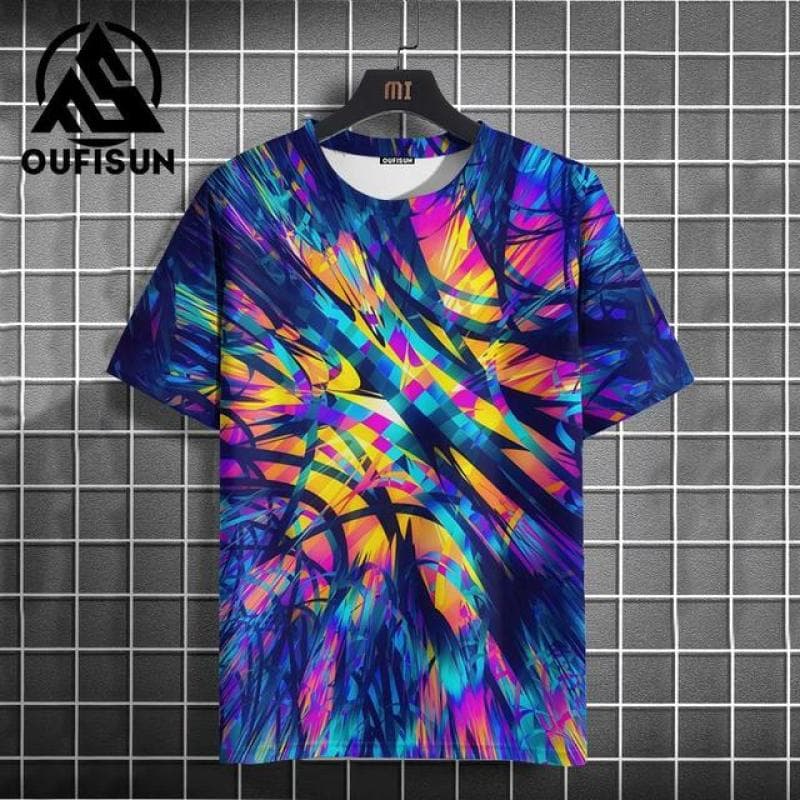Graffiti Men's T Shirt Summer Colorful Print Short Sleeve Top Tees Oversized O-Neck Pullover Outdoor Casual Clothing With New 6XL