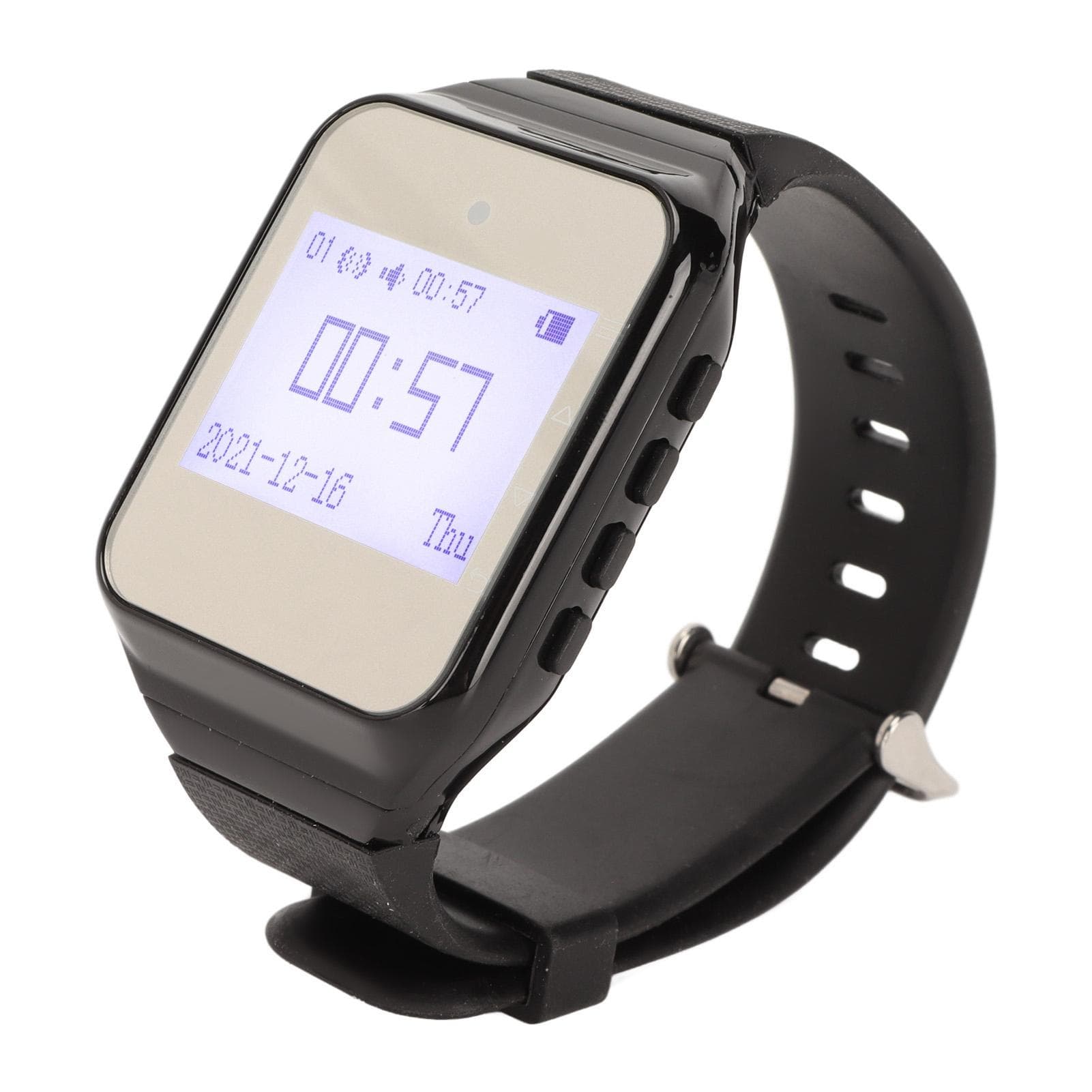 Watch Pager LCD Calendar Display One Button Alarm Vibration Wireless Calling System for Catering EU Plug black