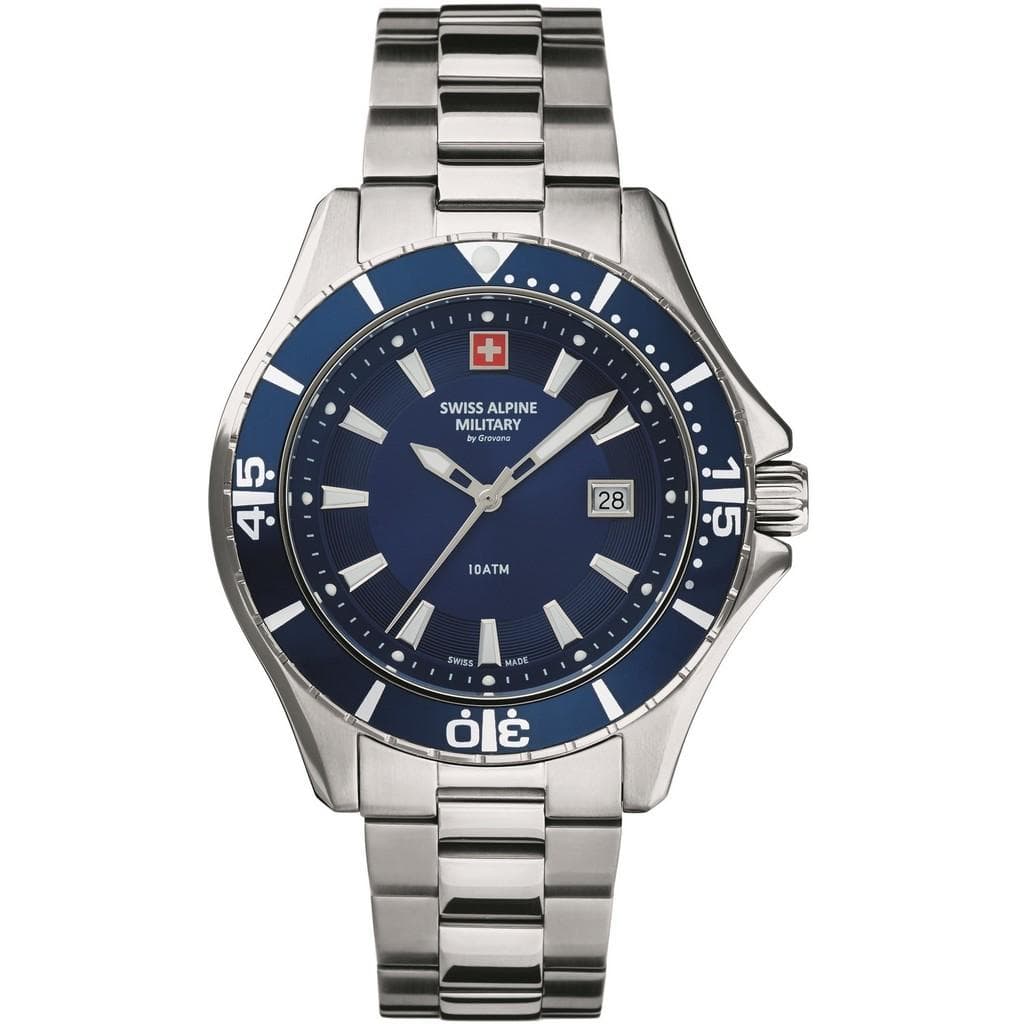 Swiss Alpine Military By Grovana Nautilus Blue Dial Quartz 7040.1135 100M Men's Watch blue