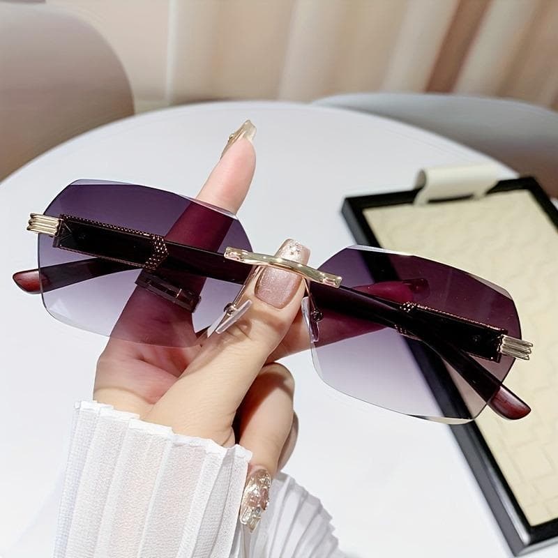 New Frameless Wood Grain Temple Edge Glasses for Men and Women Fashionable Eyewear Trendy Lightweight