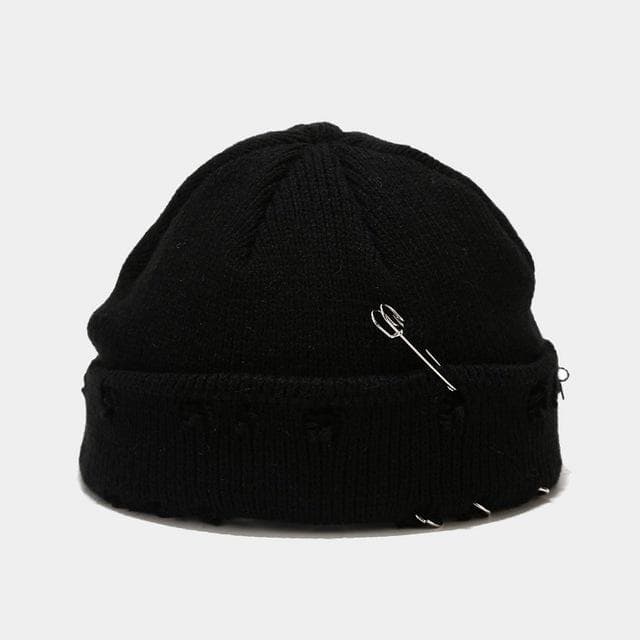 Winter Harajuku y2k Beanies Knitted Hat Women Fashion Warm Thick Gorro Men Hip Hop Pin Hole Skullcap Short Hat Unisex Basic Cap 54-59cm black