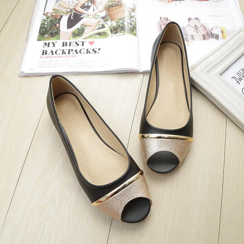 Fashion Women Flats Peep Toe Flats Comfortable PU Leather Pink Gold White Shoes Woman 38 black