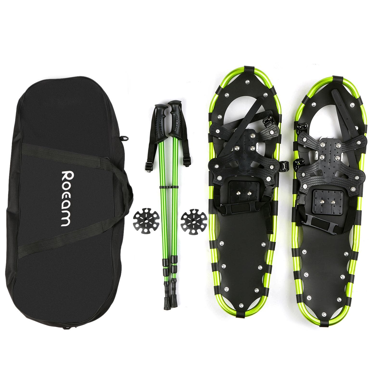 ROEAM Snow Shoes Aluminum Snow Shoes with Adjustable Poles Carry Bag for Women Men 30inch green