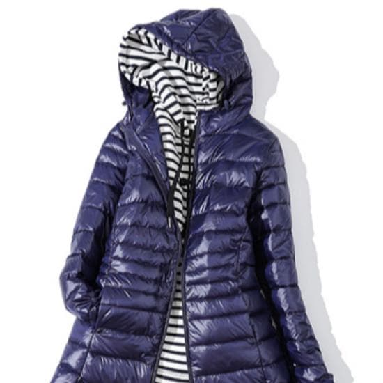 Padded Hooded Long Jacket Duck Down Female  Ultra Light Slim Solid Jackets Coat Portable Parka S navy blue