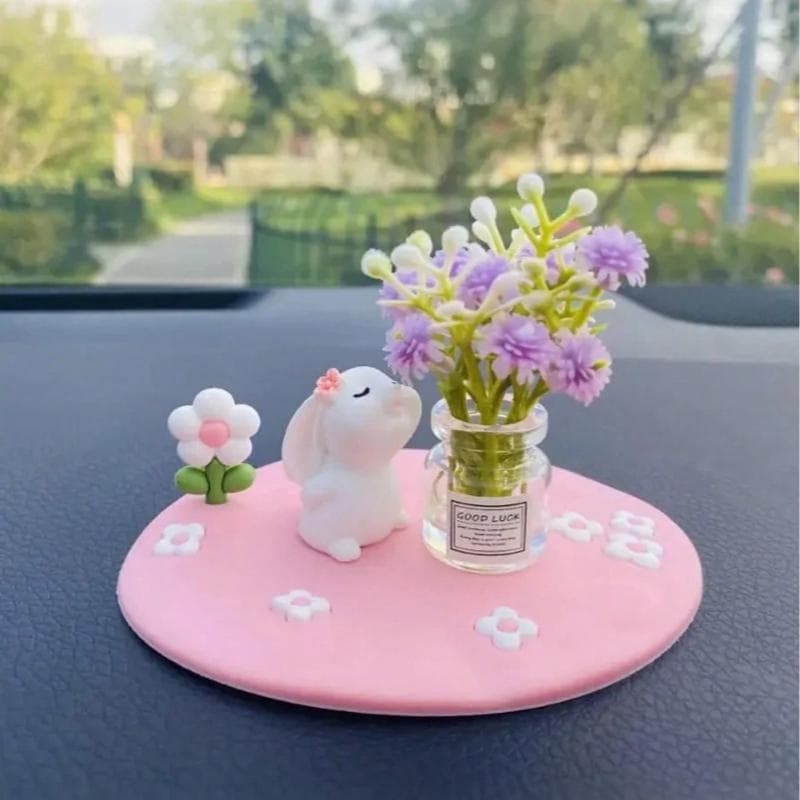 Creative Cute Daisy & Four-Leaf Clover Coaster, Decorative Accessory Mini Car/Desktop Ornament, Adorable Rubber Rabbit Vase With Cute Animal Figurine purple
