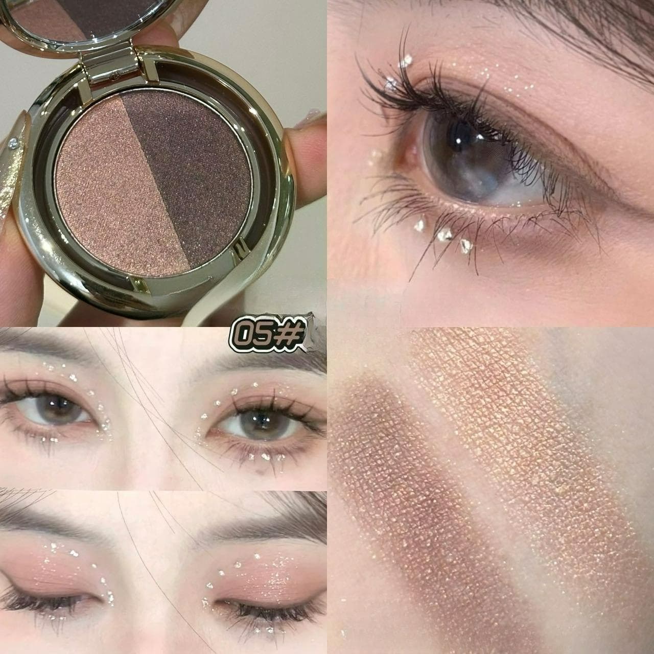 Dual-Tone Eyeshadow Shimmer & Smoky Brown/Blue-Black Multi-Color Eyeshadow Palette - Wet/Dry Formula, Long-Lasting Waterproof & Sweatproof Eyeshadow