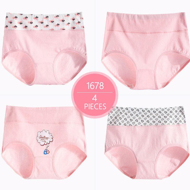 High Waist 4Pcs/Set Cotton Panties Women Underwear Briefs Female Lingerie Plus Size M-5XL M